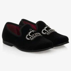 Boys Black Velvet Crown Shoes