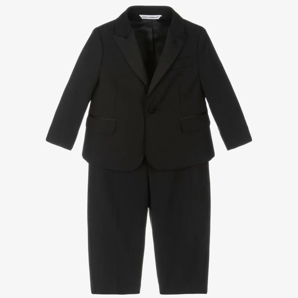 Boys Black Wool 2 Piece Suit