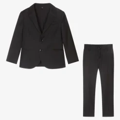 Boys Black Wool Single-Breasted Suit