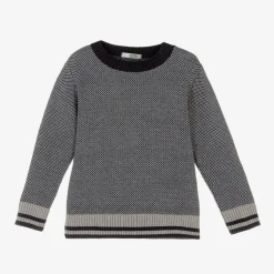 Boys Blue & Grey Cotton Knit Jumper