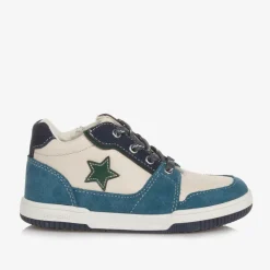 Boys Blue & Ivory Leather Trainers