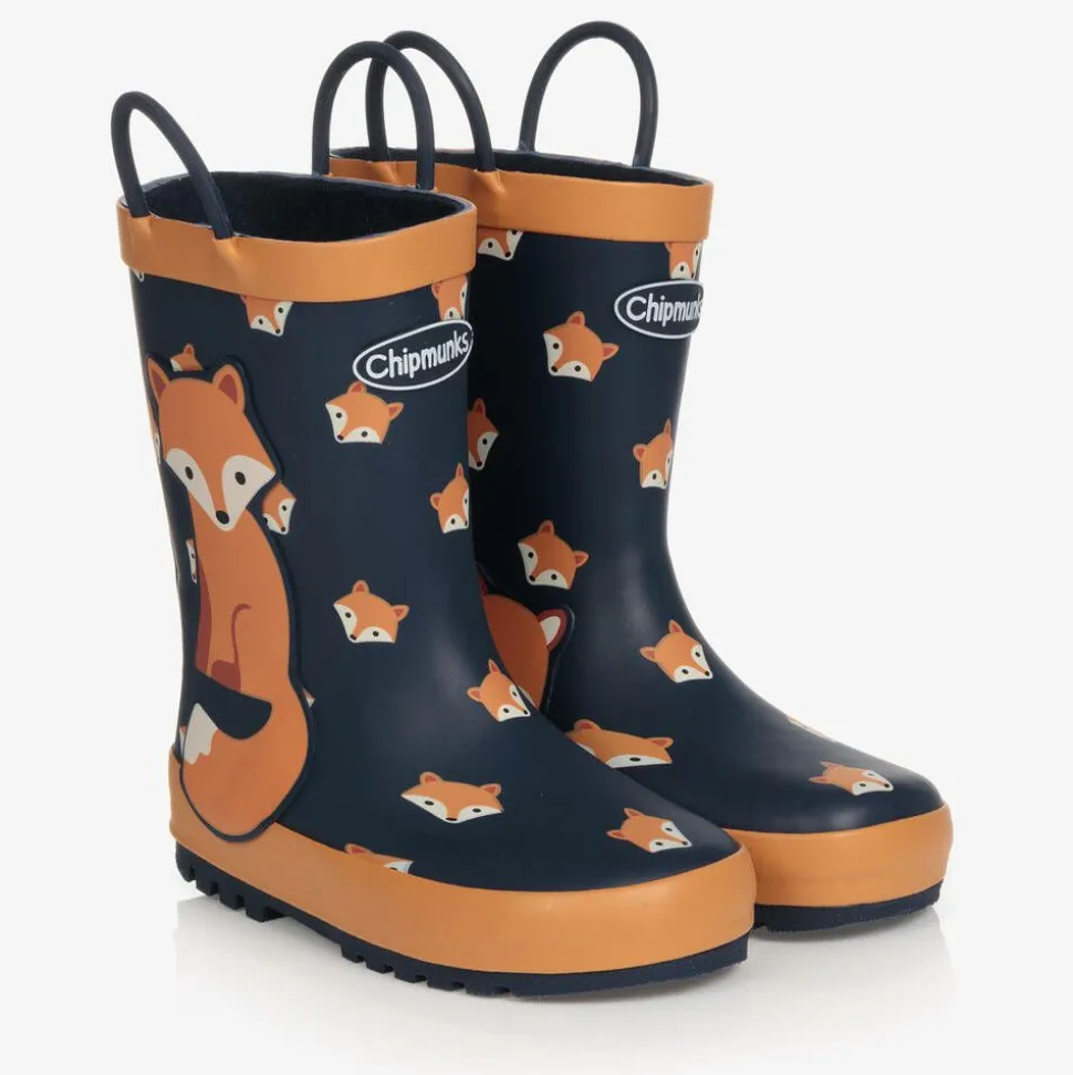 Boys Blue & Orange Fox Rain Boots