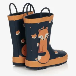 Boys Blue & Orange Fox Rain Boots