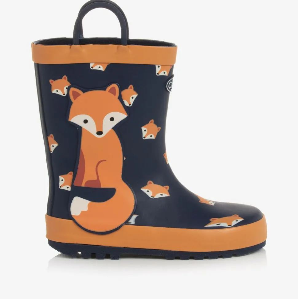 Boys Blue & Orange Fox Rain Boots