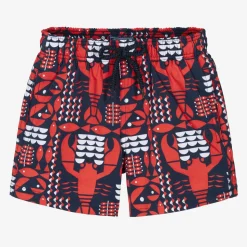 Boys Blue & Red Lobster Swim Shorts