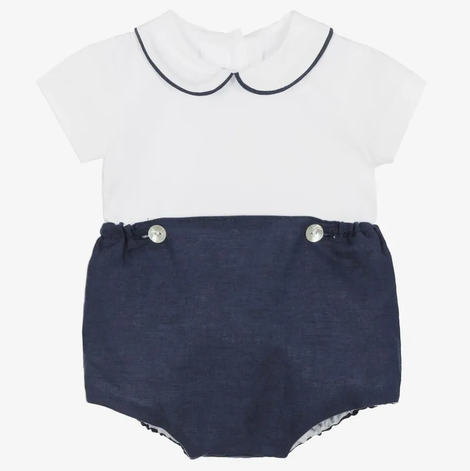 Boys Blue & White Cotton Buster Suit