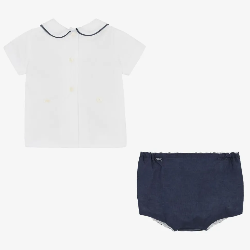 Boys Blue & White Cotton Buster Suit