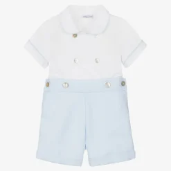 Boys Blue & White Cotton Buster Suit