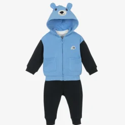 Boys Blue & White Cotton Bear Tracksuit