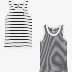 Boys Blue & White Cotton Vests (2 Pack)