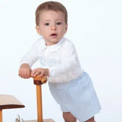 Boys Blue & White Hand-Smocked Buster Suit