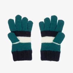 Boys Blue & White Striped Knitted Gloves