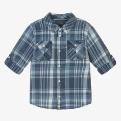 Boys Blue Check Cotton Twill Shirt