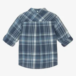 Boys Blue Check Cotton Twill Shirt