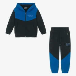 Boys Blue Cotton Colourblock Tracksuit