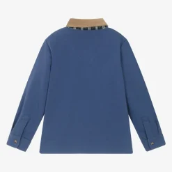 Boys Blue Cotton Deer Print Polo Shirt