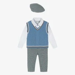 Boys Blue Cotton Dogtooth Trouser Set