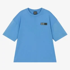 Boys Blue Cotton EA7 Logo T-Shirt