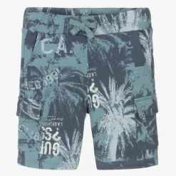 Boys Blue Cotton Palm Tree Cargo Shorts
