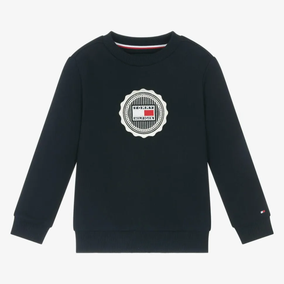 Boys Blue Cotton Stamp Logo Sweatshirt