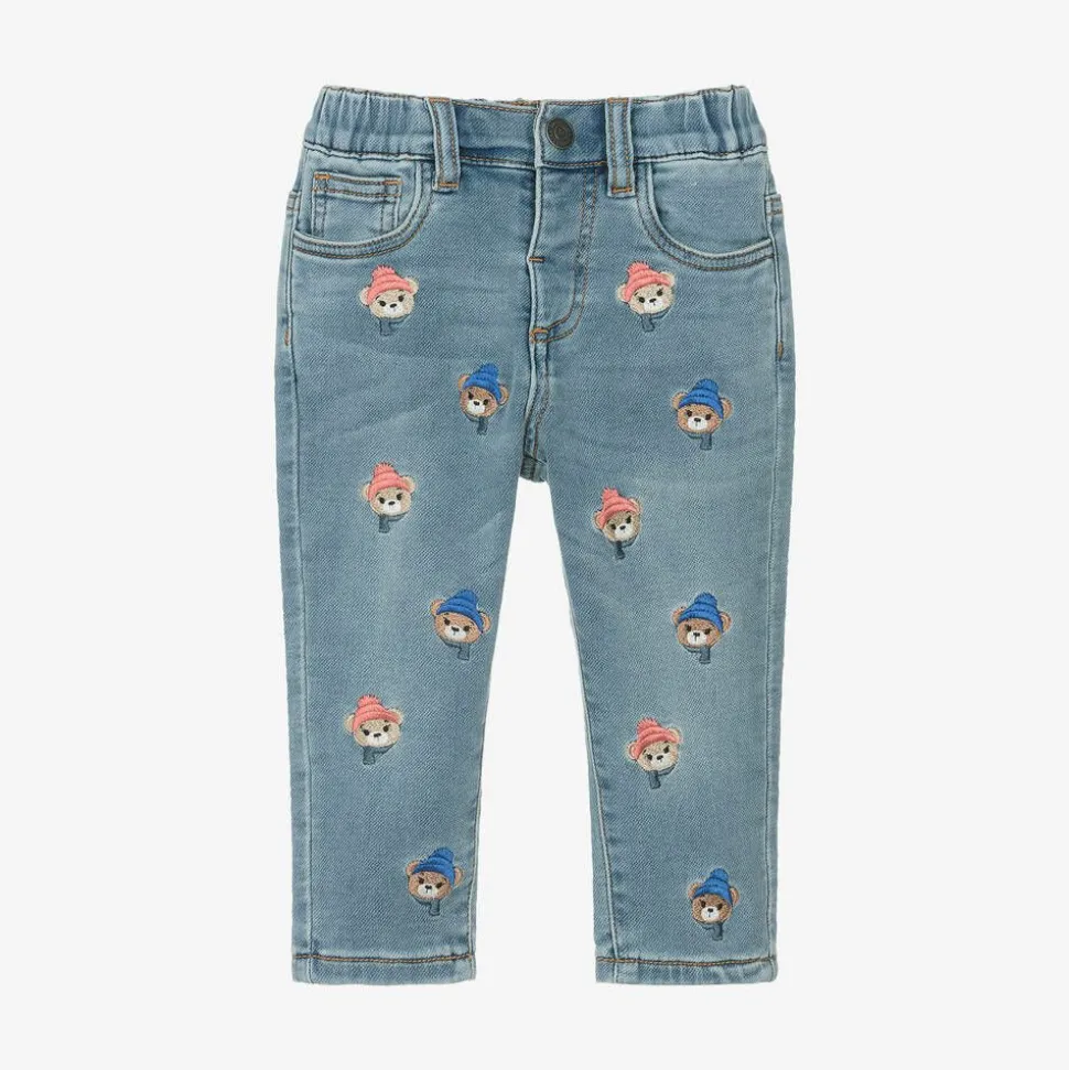 Boys Blue Denim Embroidered Bear Jeans