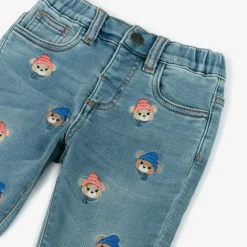 Boys Blue Denim Embroidered Bear Jeans