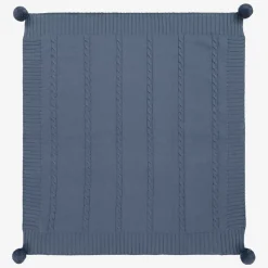 Boys Blue Knitted Pom-Pom Blanket (92cm)