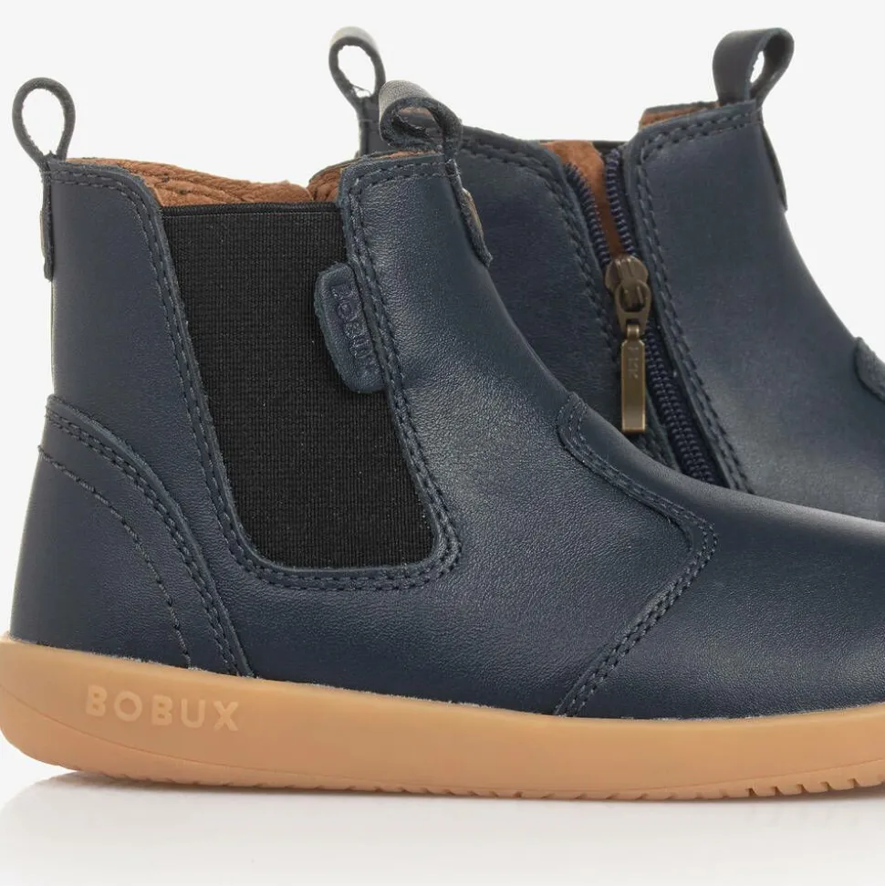 Boys Blue Leather Ankle Boots