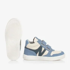 Boys Blue Leather Velcro Trainers
