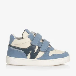 Boys Blue Leather Velcro Trainers