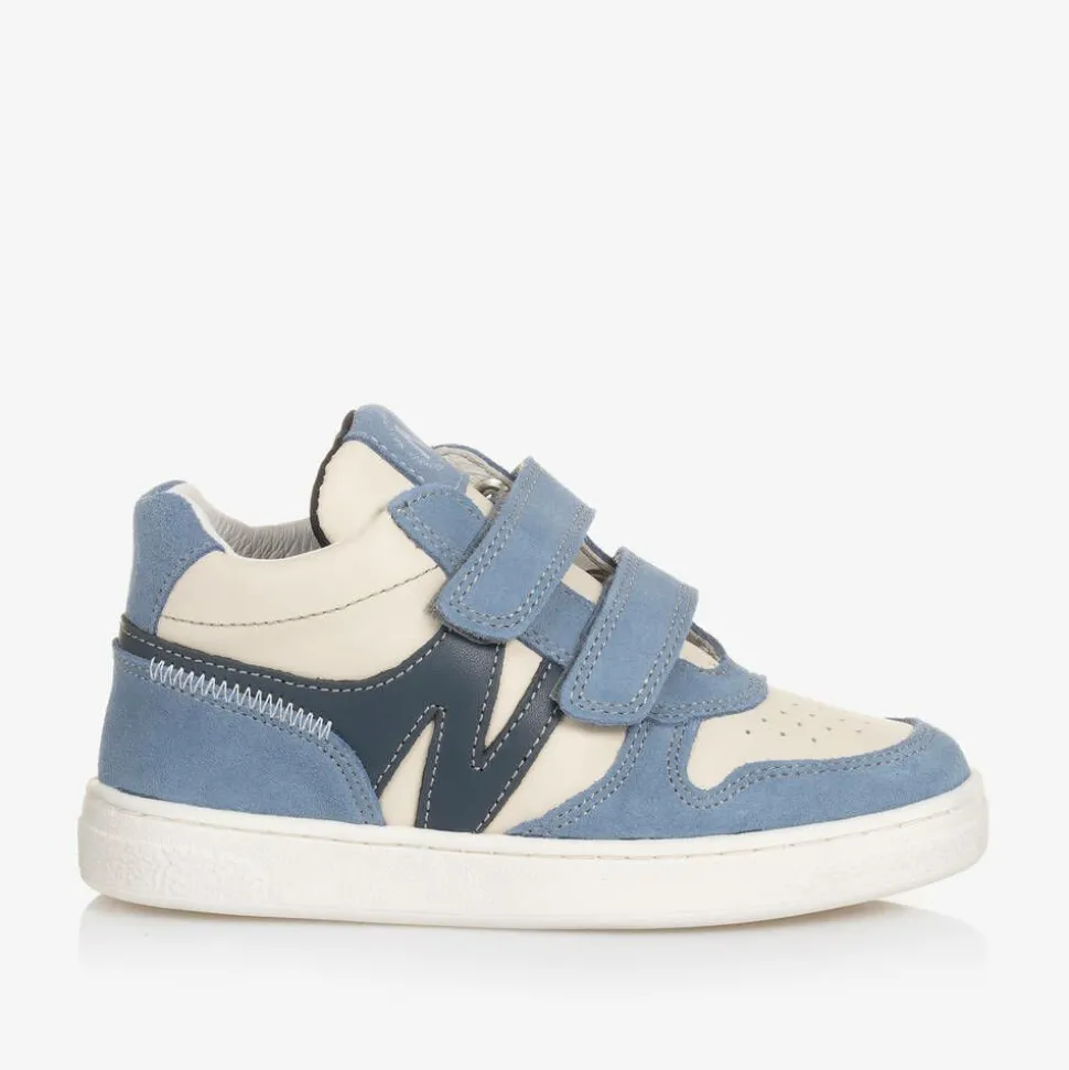 Boys Blue Leather Velcro Trainers