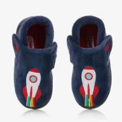 Boys Blue Rocket Velcro Slippers
