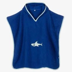 Boys Blue Shark Cotton Poncho Towel