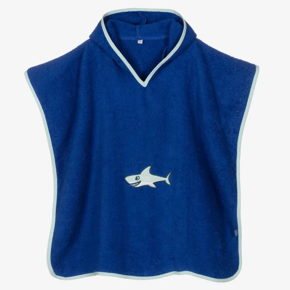 Boys Blue Shark Cotton Poncho Towel