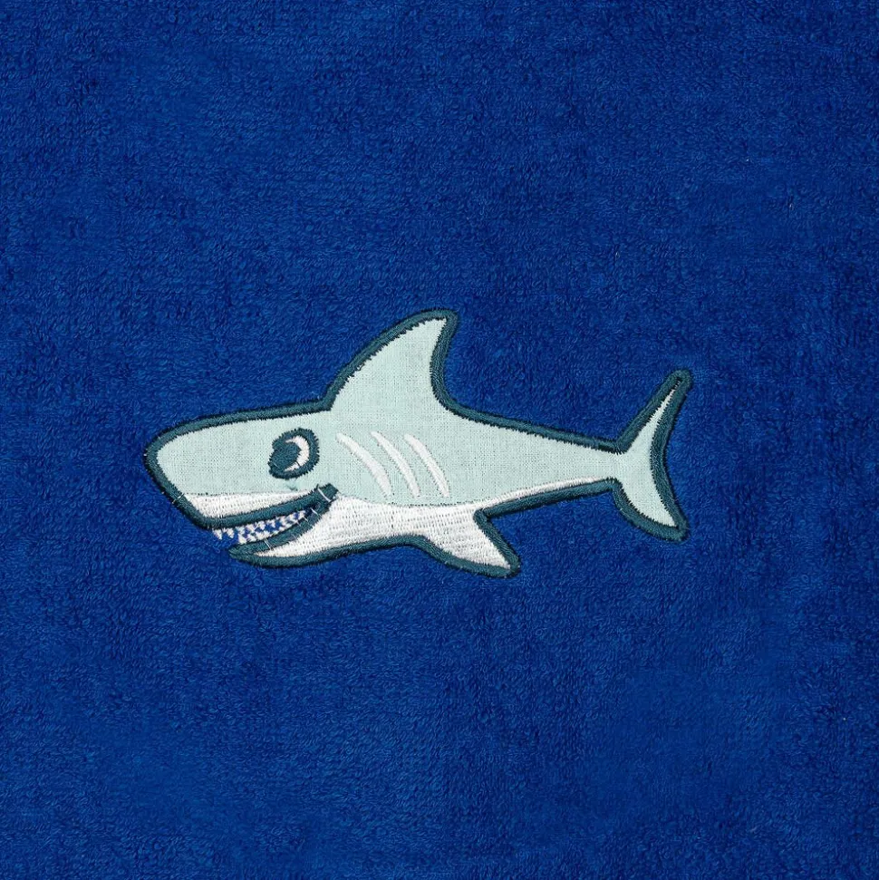 Boys Blue Shark Cotton Poncho Towel