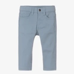 Boys Blue Slim Fit Cotton Trousers
