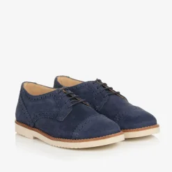 Boys Blue Suede Leather Brogue Shoes