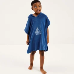 Boys Blue Towelling Boat Logo Poncho