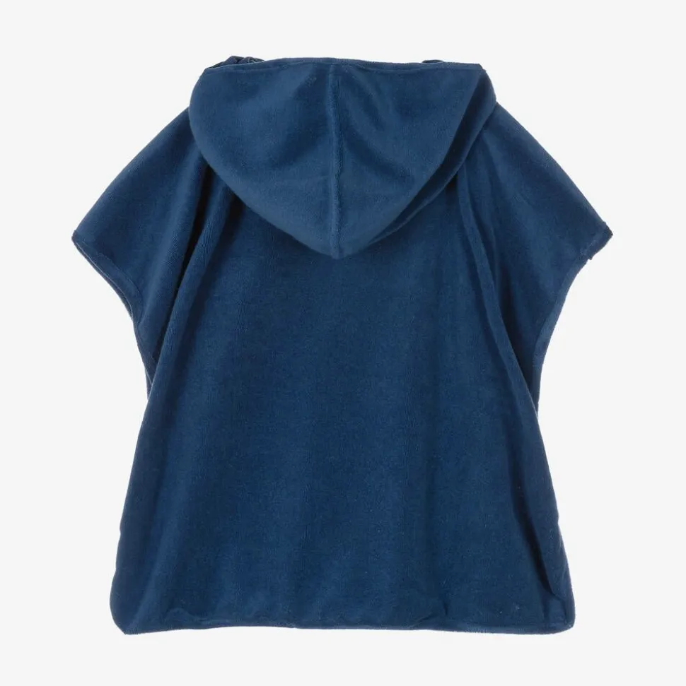 Boys Blue Towelling Boat Logo Poncho