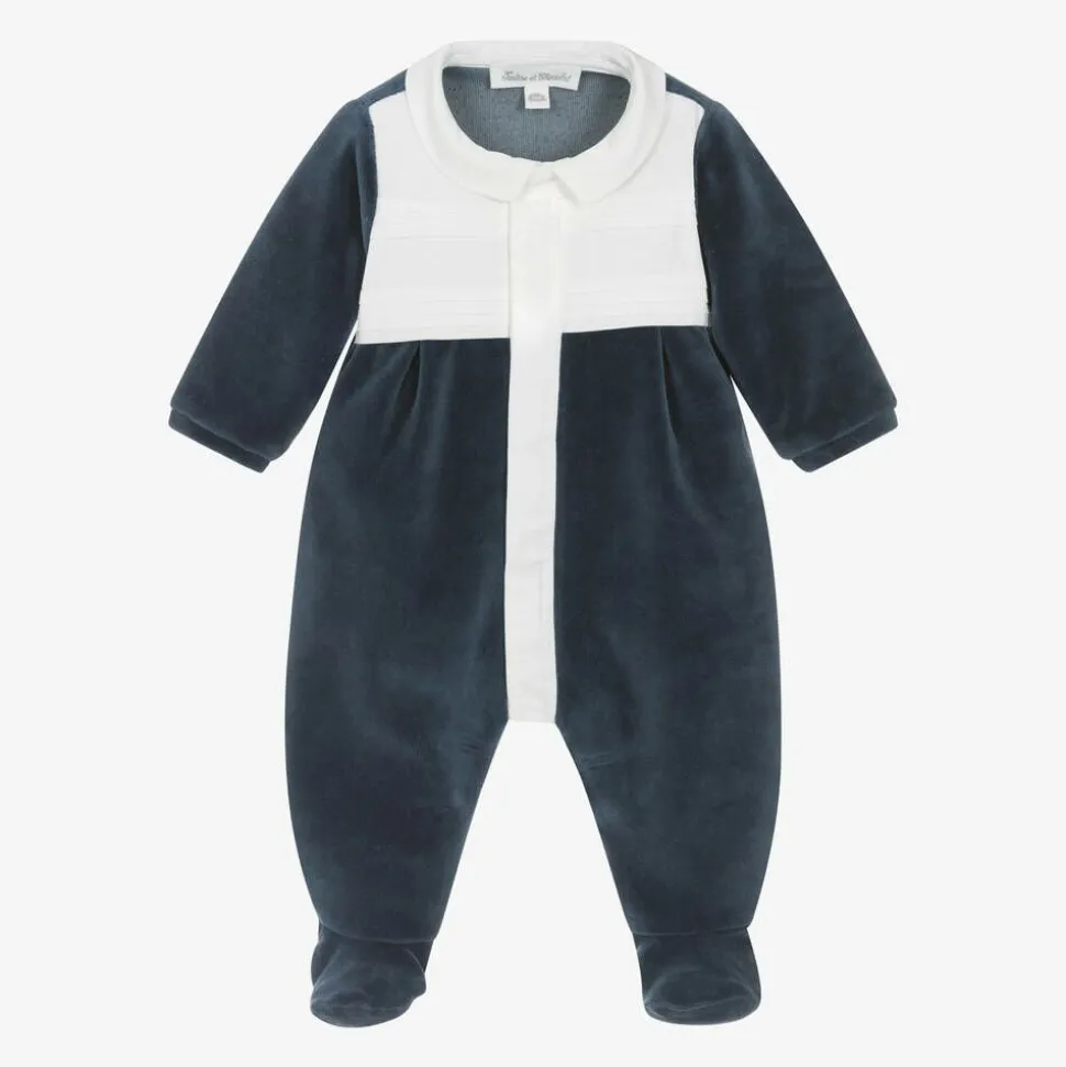 Boys Blue Velour Babygrow