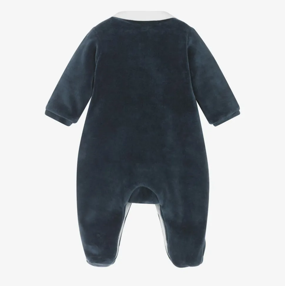 Boys Blue Velour Babygrow