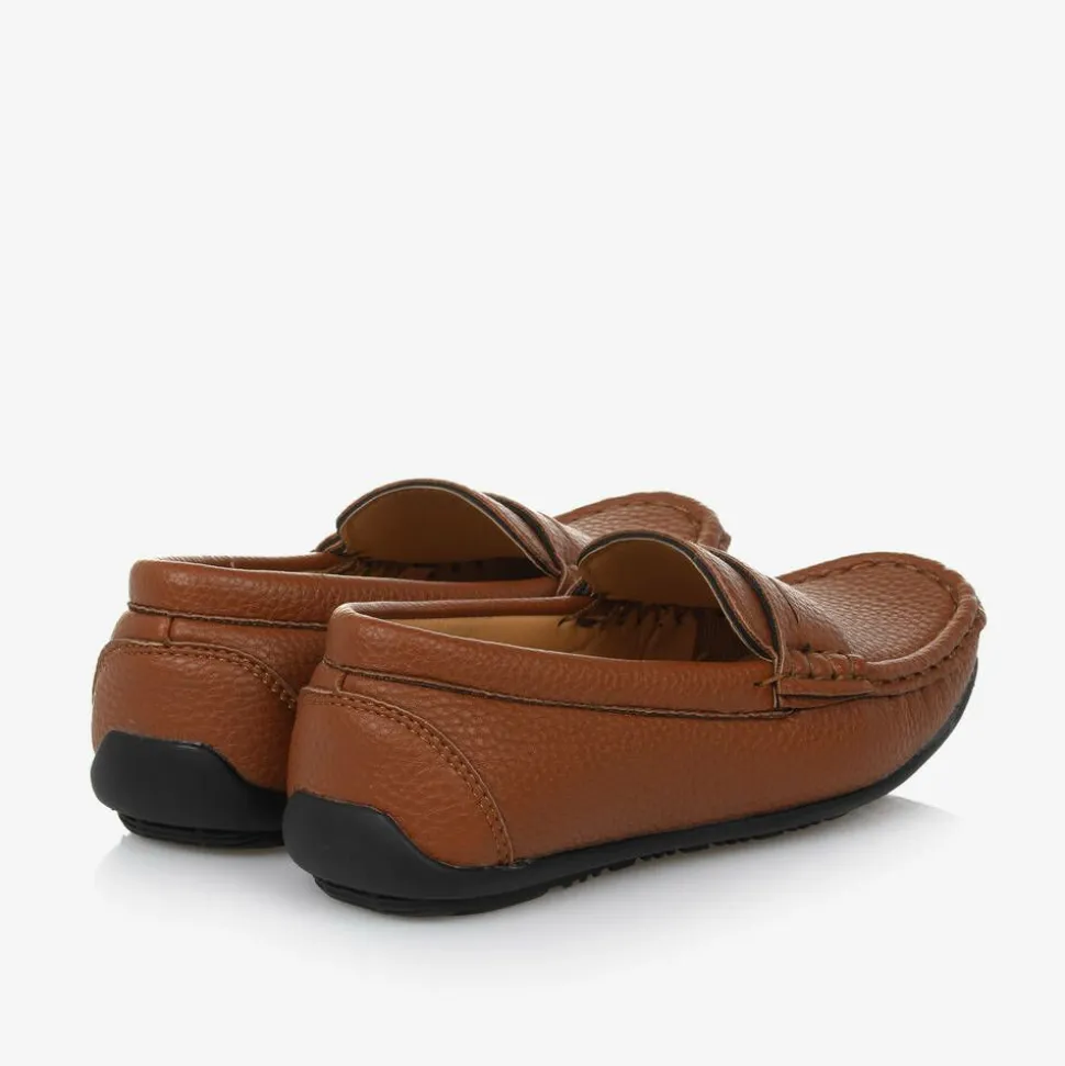 Boys Brown Faux Leather Loafers