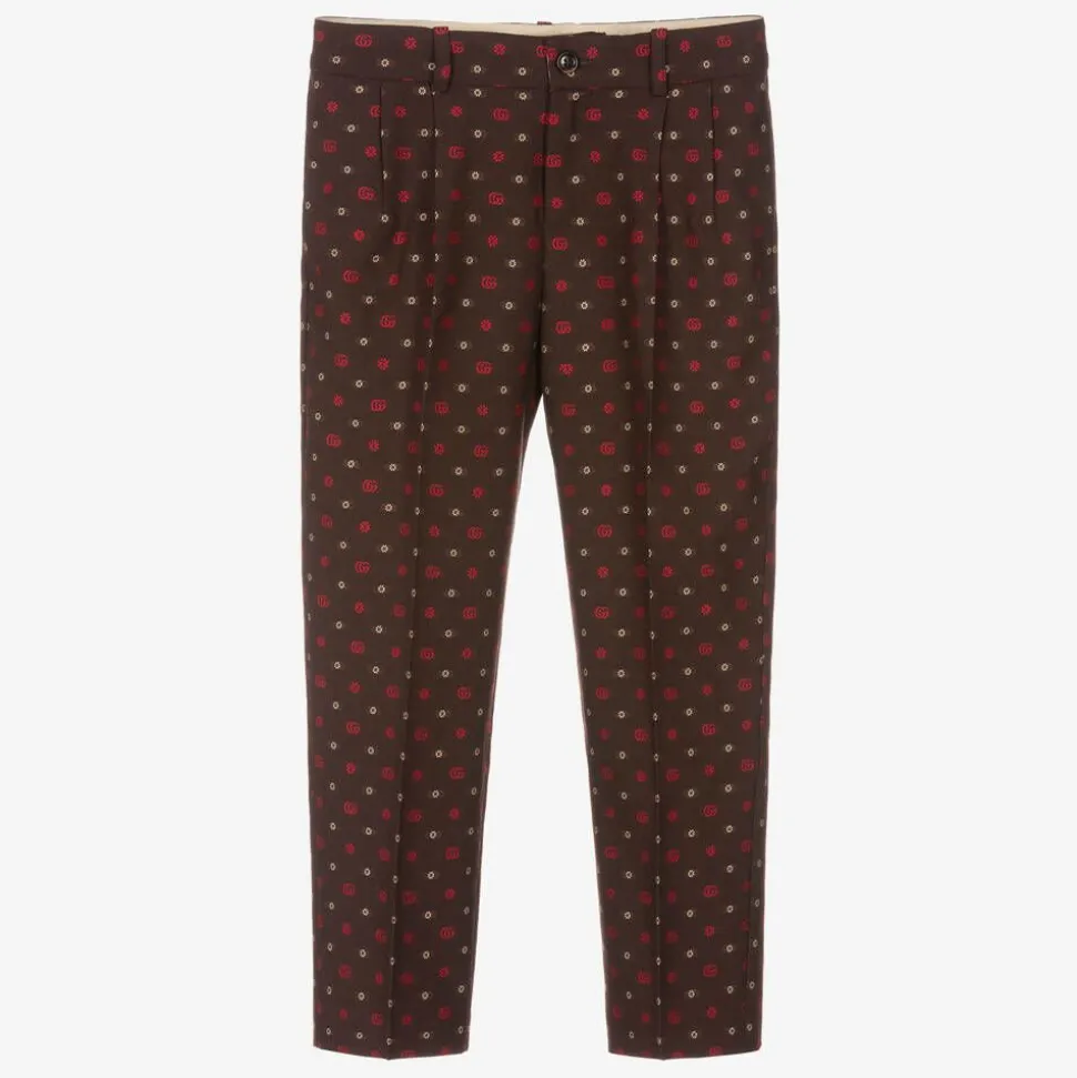 Boys Brown GG Wool Trousers