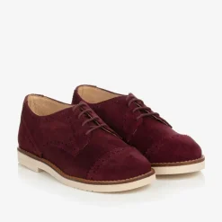 Boys Burgundy Red Suede Leather Brogue Shoes