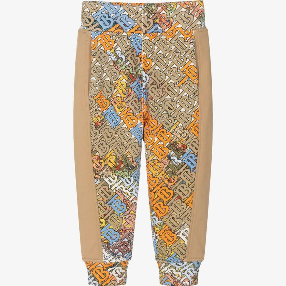 Boys Dark Beige Cotton Logo Joggers