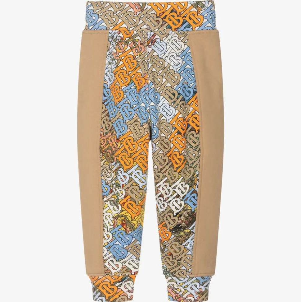 Boys Dark Beige Cotton Logo Joggers