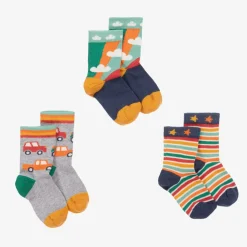 Boys Green & Grey Cotton Socks (3 Pack)