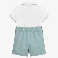Boys Green & White Cotton Buster Suit