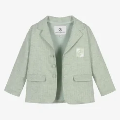 Boys Green Cotton & Linen Shorts Suit