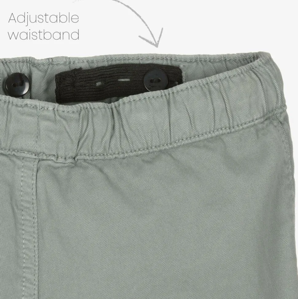 Boys Green Cotton Cargo Trousers